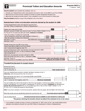 5008-S11 Schedule SK(S11) - Provincial Tuition and Education Amounts - T1 General 2008 - Saskatchewan