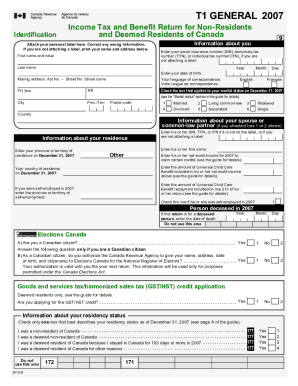 5013-R T1 General 2007 - Income Tax Benefit Return for Non-Residents and Deemed Residents of Canada