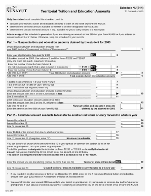 5014-S11 Schedule NU (S11) - Territorial Tuition and Education Amounts - T1 General 2003 - Nunavut