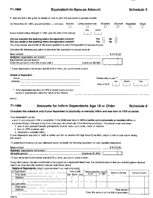 5006-S6 Schedule 6 - Ontario - T1 General 1994 - Amounts for infirm dependants age 18 or older