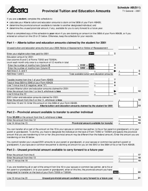 5009-S11 Schedule AB(S11) - Provincial Tuition and Education Amounts - T1 General 2001 - Alberta