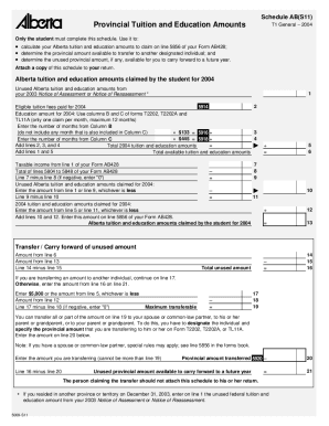 5009-S11 Schedule AB(S11) - Provincial Tuition and Education Amounts - T1 General 2004 - Alberta