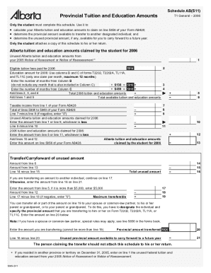 5009-S11 Schedule AB(S11) - Provincial Tuition and Education Amounts - T1 General 2006 - Alberta
