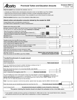 5009-S11 Schedule AB(S11) - Provincial Tuition and Education Amounts - T1 General 2009 - Alberta