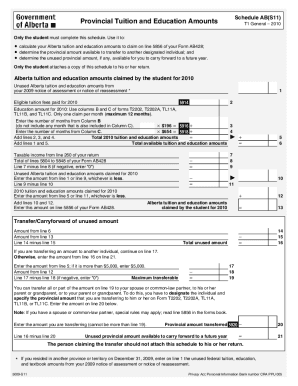5009-S11 T1 General 2010 - Schedule AB(S11) - Provincial Tuition and Education Amounts - Alberta