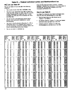 5001-TABLE-B Table B 1991 Federal individual surtax and basic income tax - Newfoundland