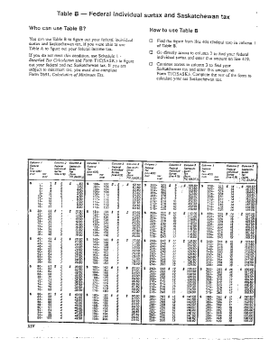 5008-TABLE-B Table B 1992 Federal individual surtax and basic income tax - Saskatchewan