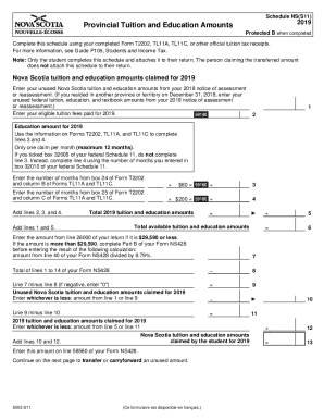 5003-S11 Schedule NS(S11) - Provincial Tuition and Education Amounts - Nova Scotia - 2019