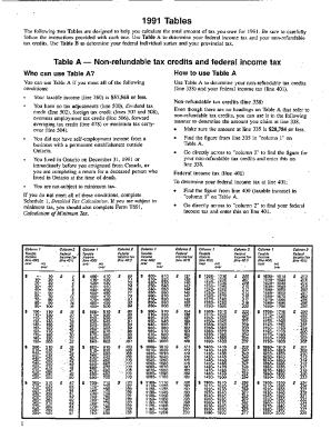 5006-TABLE-A Table A 1991 Non refundable tax credits and federal income tax - Ontario