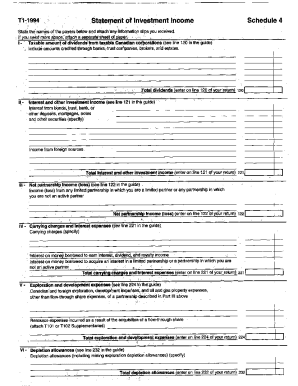 5004-S4 Schedule 4 - New Brunswick - T1 General 1994 - Statement of investment income