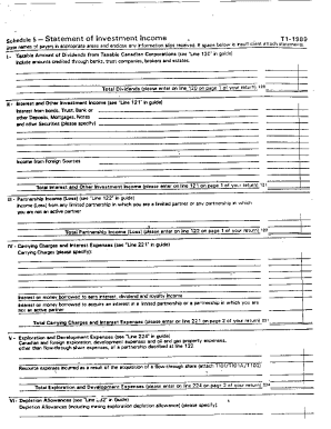 5004-S5 Schedule 5 - New Brunswick - T1 General 1989 - Statement of investment income