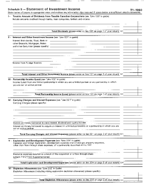 5004-S5 Schedule 5 - New Brunswick - T1 General 1990 - Statement of investment income