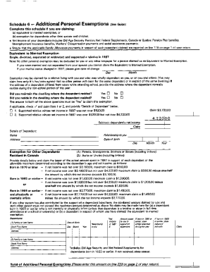 5009-S6 Schedule 6 - Alberta - T1 General 1987 - Additional personal exemptions