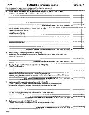 5011-S4 Schedule 4 - Yukon - T1 General 1994 - Statement of investment income
