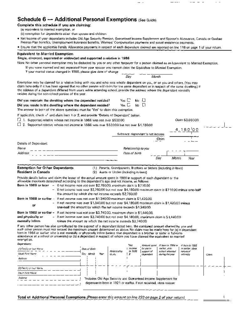 Fillable Online 5011S6 Schedule 6 Yukon T1 General 1986