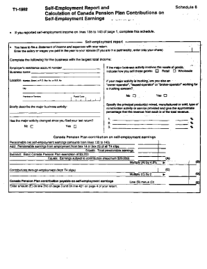5001-S8 Schedule 8 - Newfoundland - T1 General 1992 - Self-employment report
