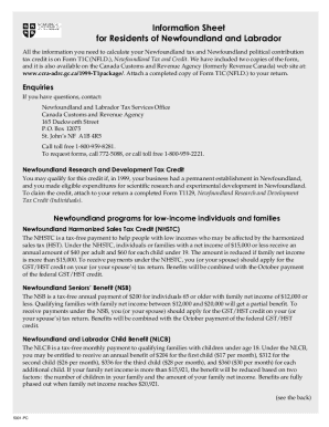 5001-PC T1 General Credit Information Sheet - Newfoundland and Labrador 1999