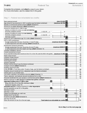 5000-S1 T1 General 2012 - Schedule 1 - Federal Tax - Newfoundland and Labrador