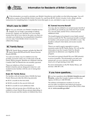 5010-PC T1 General Credit Information Sheet - British Columbia 2000-PC 5110-PC