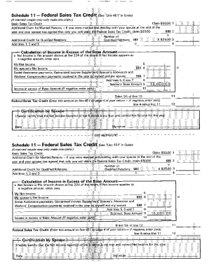 5005-S11 Schedule 11 - Quebec - T1 General 1986 - Federal sales tax credit