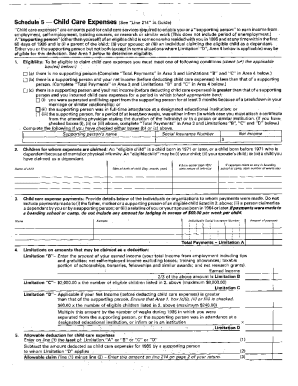 5003-S5 Schedule 5 - Nova Scotia - T1 General 1985 - Child care expenses