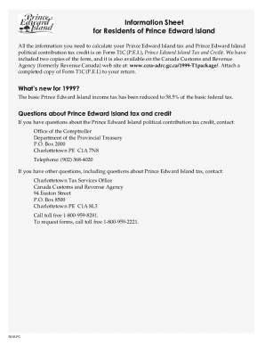 5002-PC T1 General Credit Information Sheet - Prince Edward Island 1999