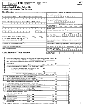 5010-R 1987 Federal and - British Columbia Individual lncome Tax Return
