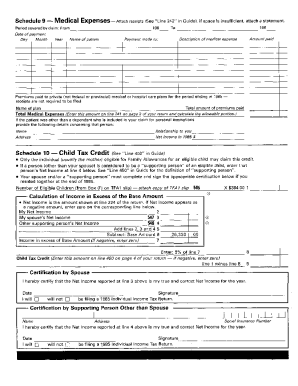 5003-S9 Schedule 9 - Nova Scotia - T1 General 1985 - Medical Expenses