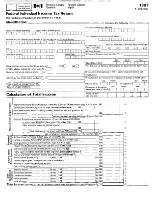 5005-R T1 General 1987 - Income Tax and Benefit Return - Quebec Only