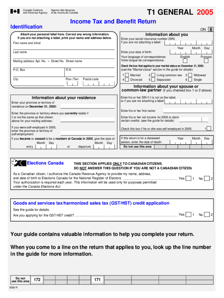 Fillable Online 5006-R T1 General 2005 - Income Tax and Benefit Return ...