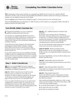 5010-N T1 General Information Sheet - British Columbia 2000-N 5110-N