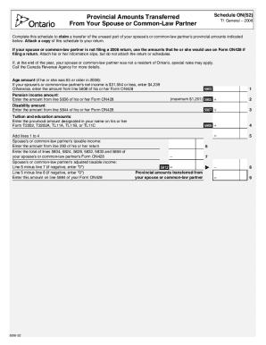 Provincial Amounts Transferred Schedule ON(S2) 2008
