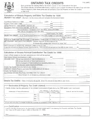 Ontario Tax Credits Form T1