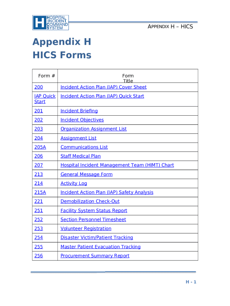 Appendix H HICS s TSAB RAC Doc TemplatePDFfiller emsa ca Doc