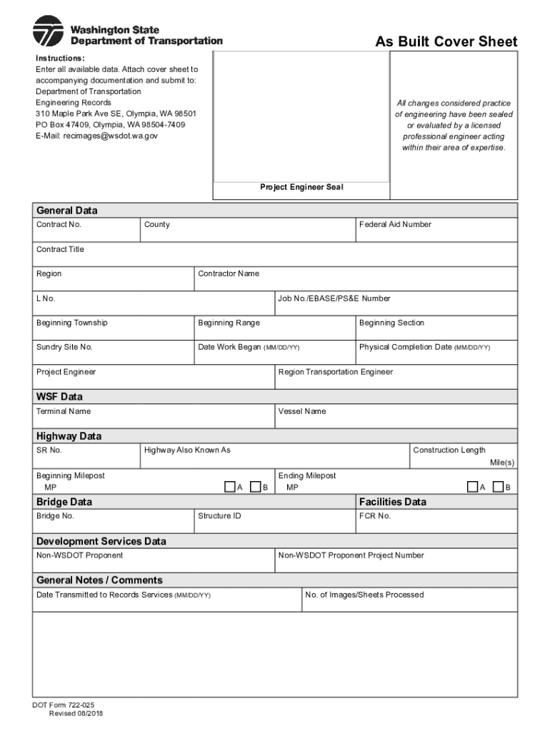 Fillable Online DOT Form 722-025 As Built Cover Sheet Fax Email Print ...