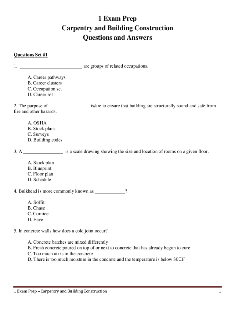 Fillable Online 1 Exam Prep Carpentry and Building Construction