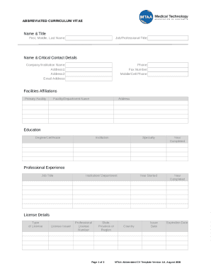 Guidance for MTAA Abbreviated Curriculum Vitae (CV) Template