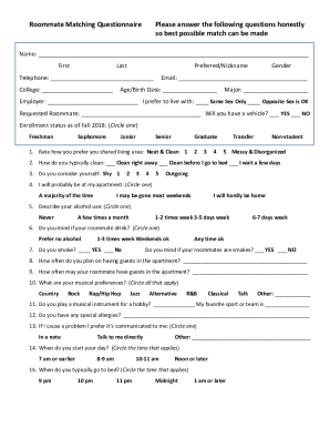 Roommate Matching Questionnaire