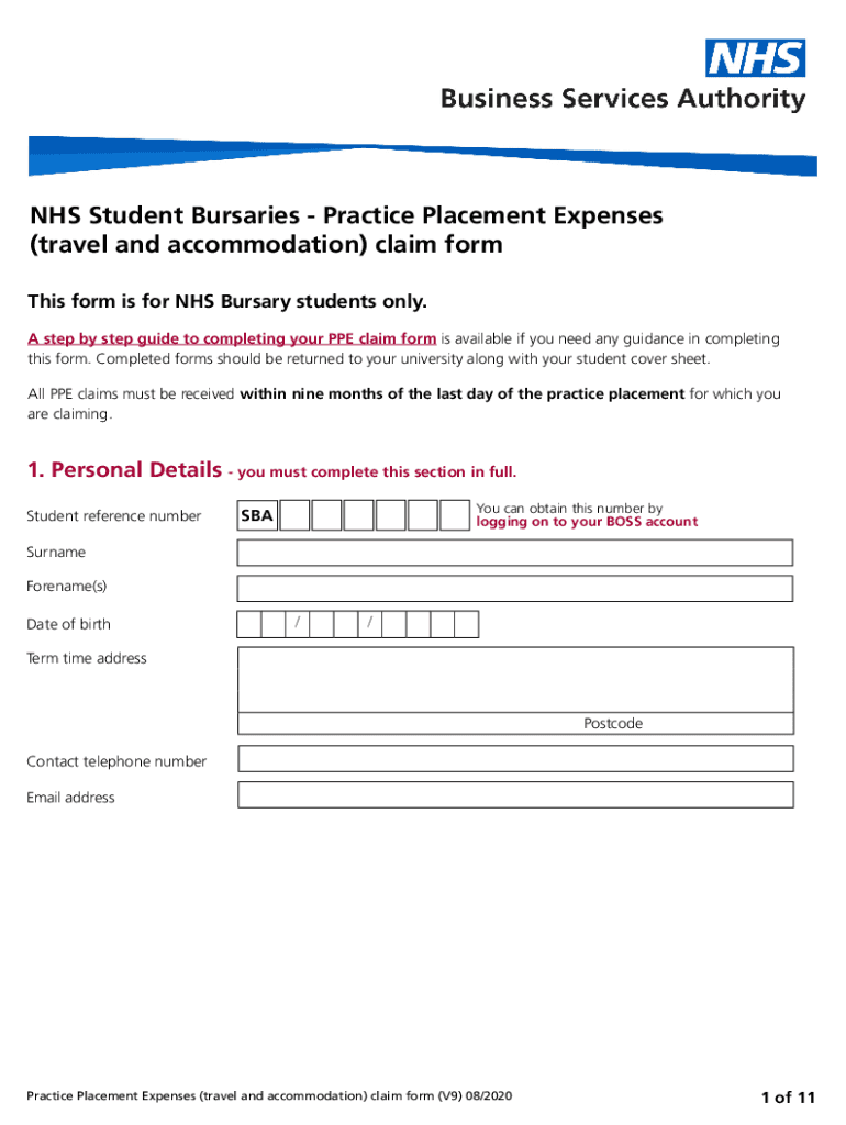 nhs travel claim form placement