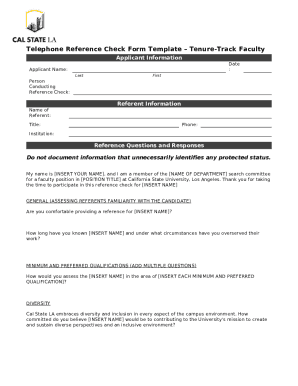 Telephone reference check form. California State University, Los Angeles