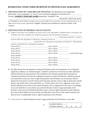 Residential Fixed Term Or Month To Month Lease Agreement. Real Estate Rental Agreement