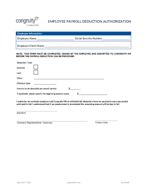 EMPLOYEE PAYROLL DEDUCTION AUTHORIZATION - Congruity HR