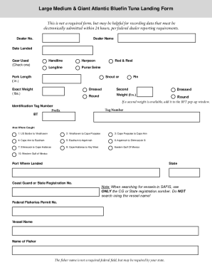 Large Medium &amp;amp; Giant Atlantic Bluefin Tuna Landing Form. Large Medium &amp;amp; Giant Atlantic Bluefin Tuna Landing Form