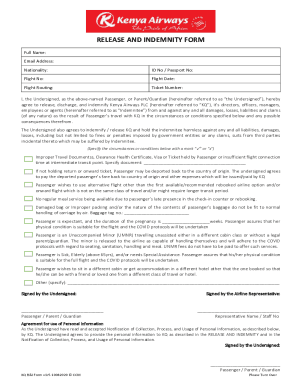 RELEASE AND INDEMNITY FORM - Kenya Airways