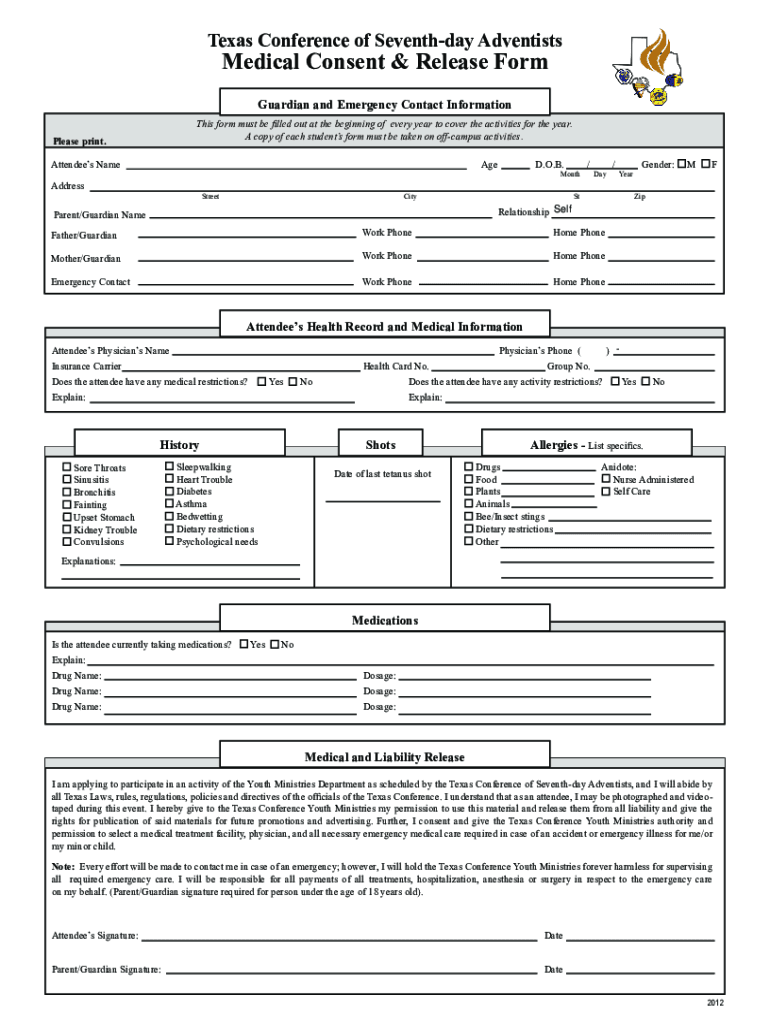 TX Conference of Seventh-day Adventists Medical Consent Preview on Page 1