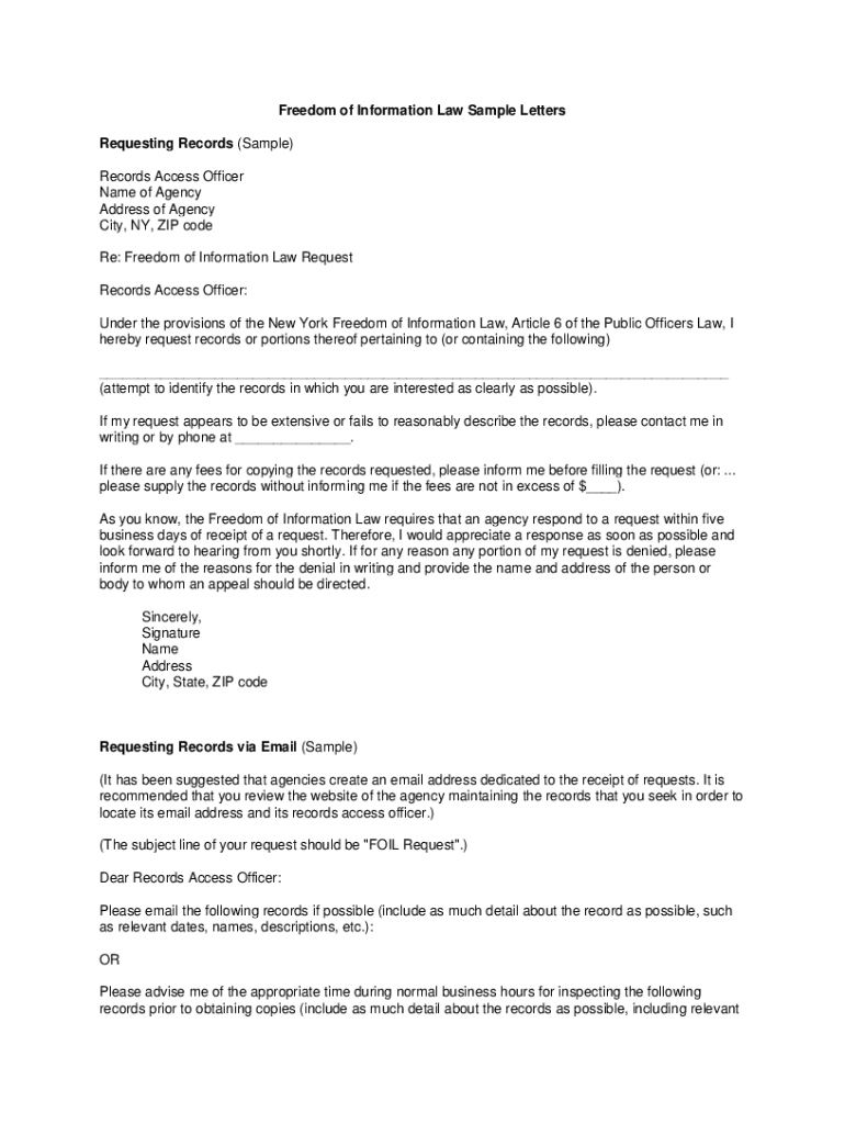 Fillable Online dos ny Freedom of Information Law Sample Letters