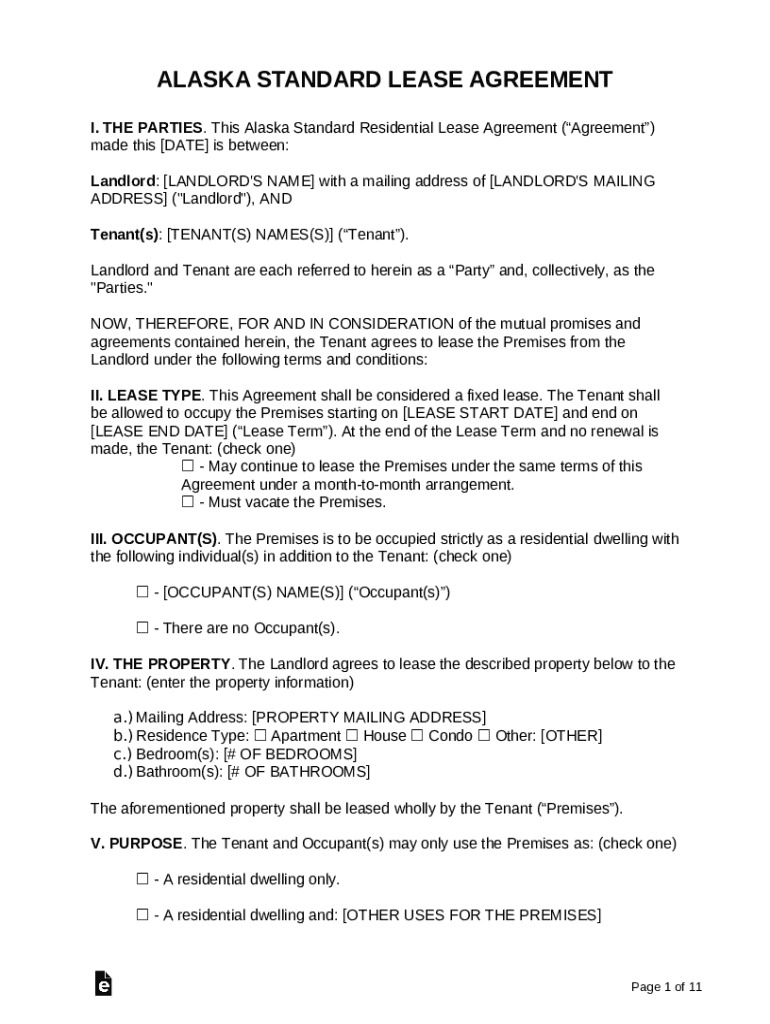 Alaska Standard Residential Lease Agreement Doc Template | pdfFiller