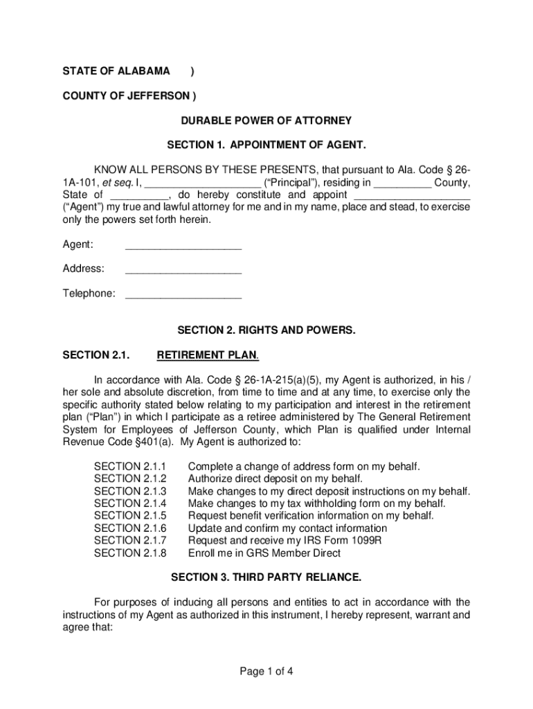 Fillable Online Free Durable Power of Attorney Alabama FormPDFWordFree ...