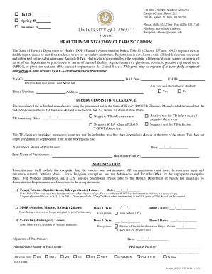 Fillable Online hilo hawaii UH System Health Clearance Form revised 7. ...