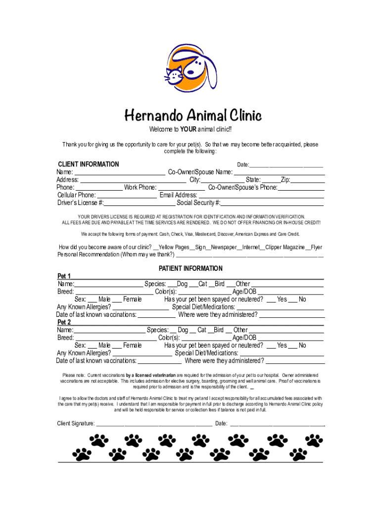 Fillable Online Animal Medical Center of Hernando is a Vet Clinic in